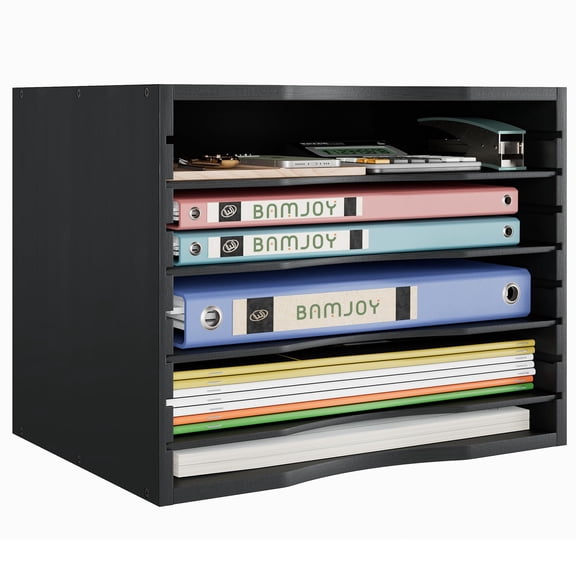 Bamboo 5 Tier Desktop Organizer, Paper Organizer Mail Sorter, File Holder Letter Document Storage with Adjustable Shelves for School Home Office, Natural