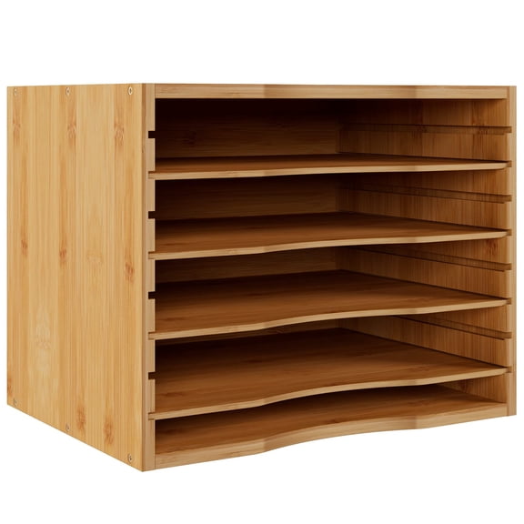 Bamboo 5 Tier Desktop Organizer, Paper Organizer Mail Sorter, File Holder Letter Document Storage with Adjustable Shelves for School Home Office, Natural