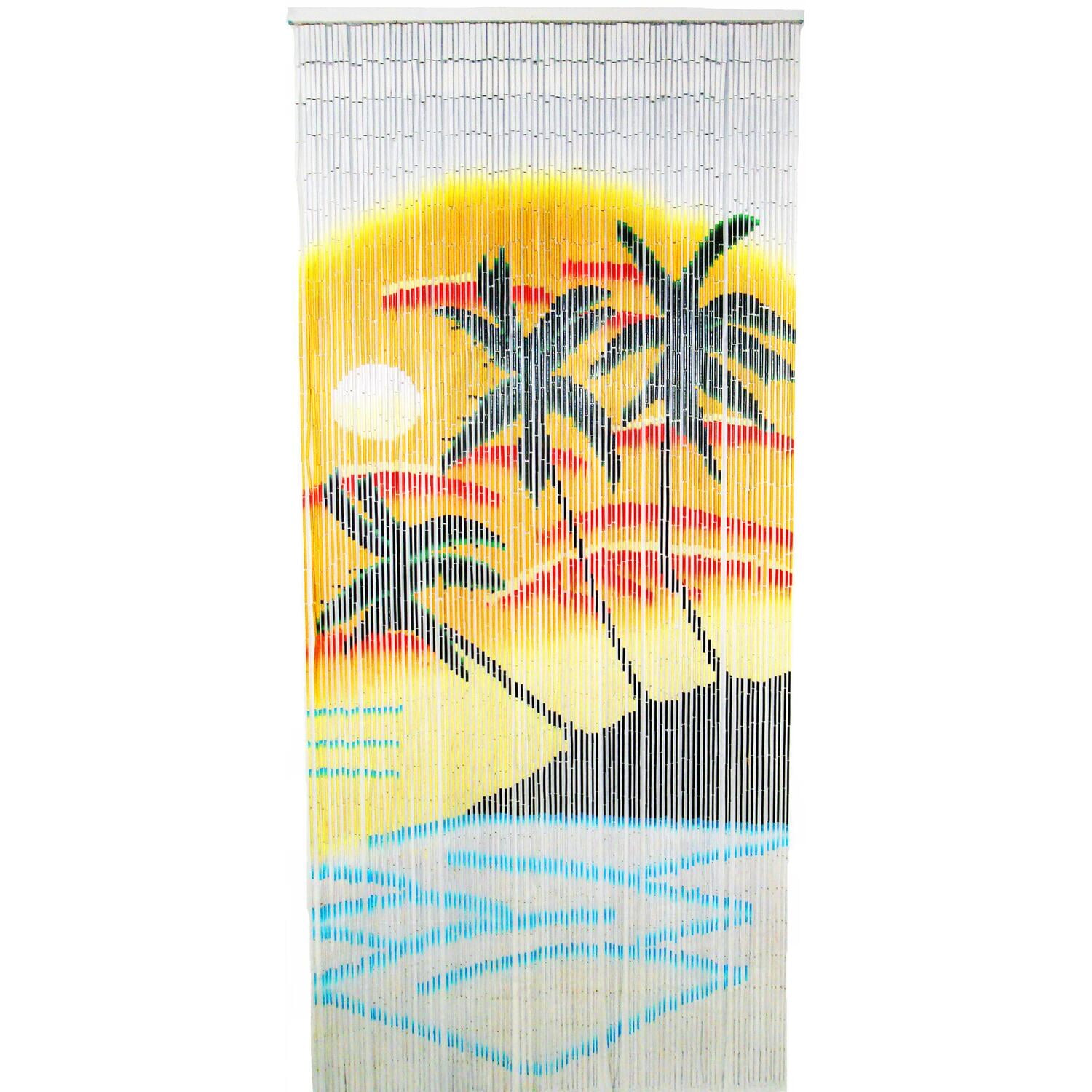 Tropical Sunset Bamboo Panel Curtain with Palm Tree Design
