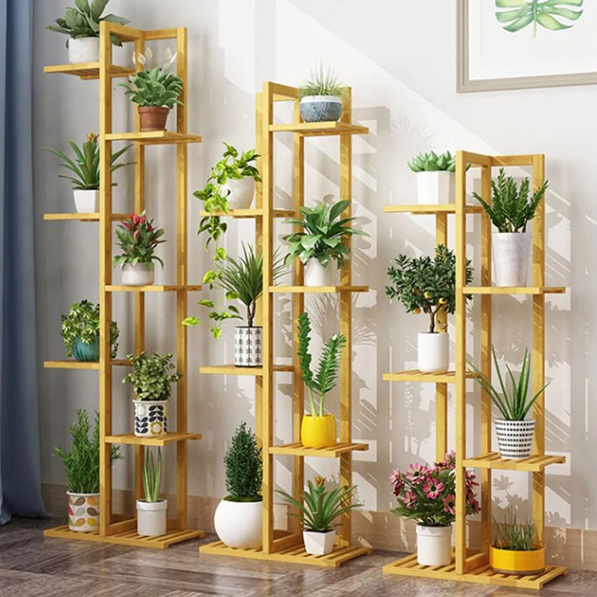 Plant Stands Racks TETSELF Bamboo 6-7 Tier Plant Stand Rack Multiple Flower Pot Holder ...