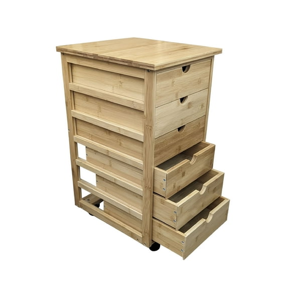 Bamboo 6 Drawer Rolling Utility Cart, Natural