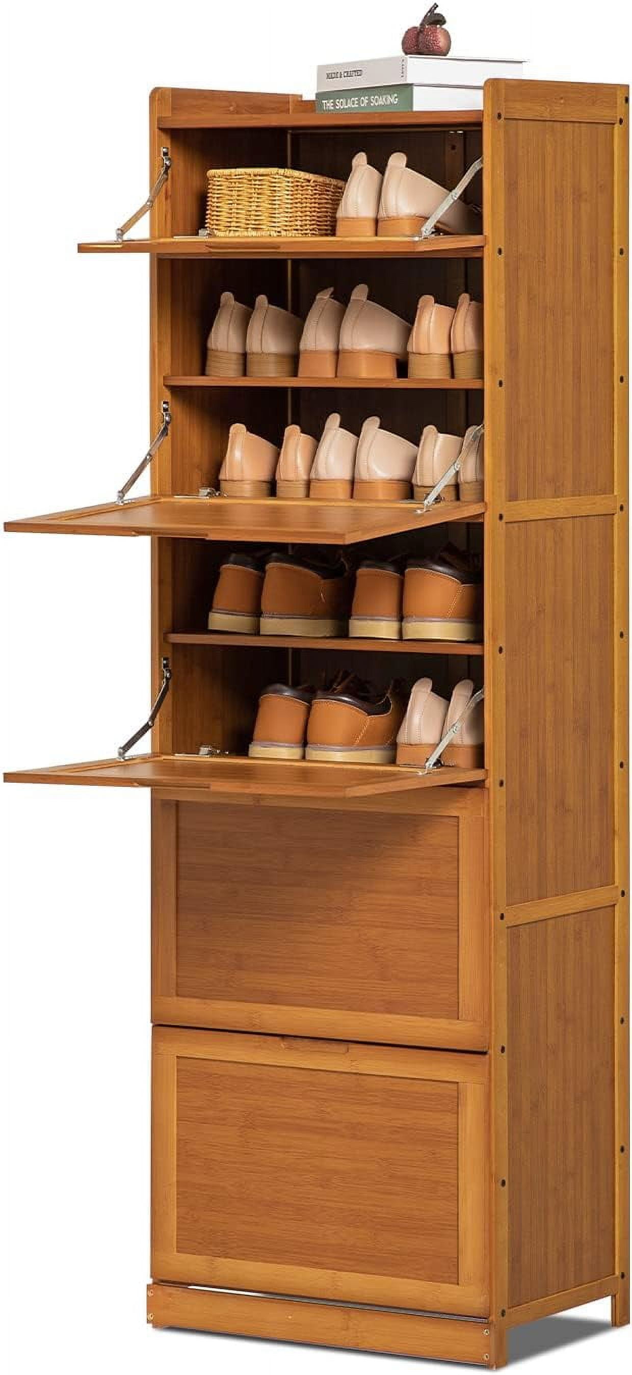 Bamboo 9Tier Shoe Organizer Storage With PullDown Door 27