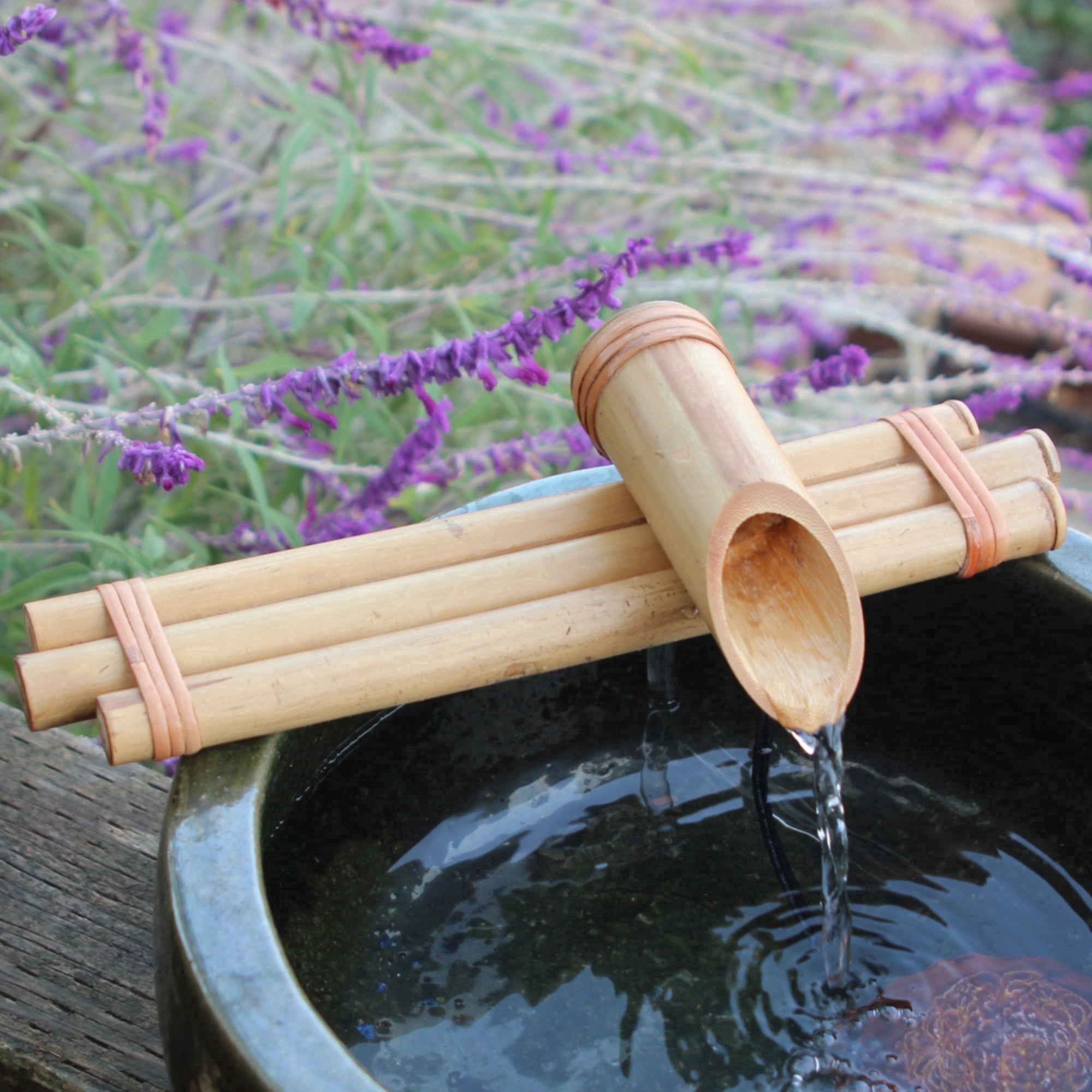 12" Bamboo Fountain Kit, 3-Arm Spout with Quiet Pump, Indoor/Outdoor – Container Not Included