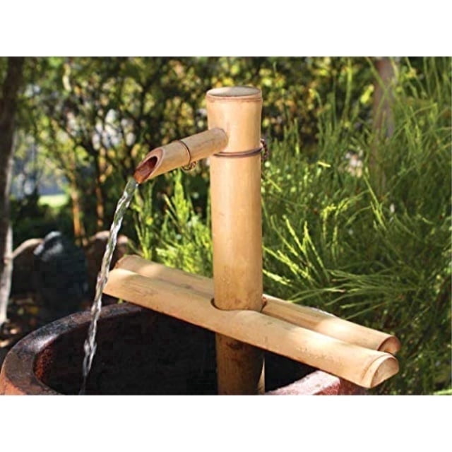 12" Bamboo Fountain Kit, Adjustable Half-Round Flat Base, Indoor/Outdoor – Container Not Included