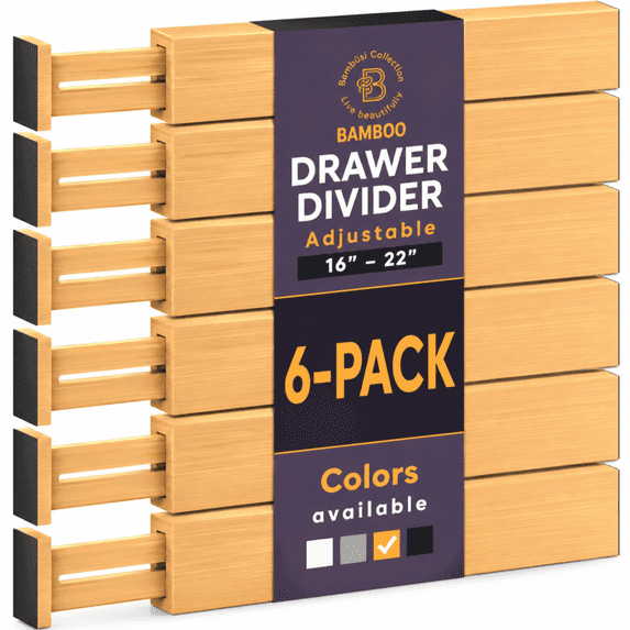 Bamboo Drawer Dividers 6 Pack, Adjustable Drawer Dividers and Organizer, Expandable Dresser Drawer Organizers