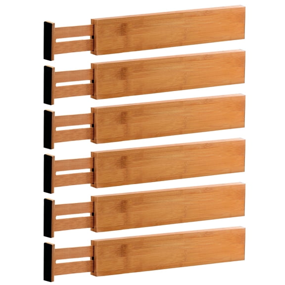 Bamboo Adjustable Drawer Dividers - Expandable Utensil Organizer Separators for Kitchen, Dresser, Bedroom, Bathroom and Office, Set of 6 (2.6 Tall, 17.5-22 Inch Long)