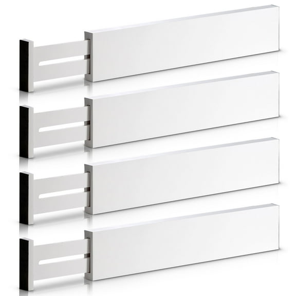 Bamboo Drawer Dividers 4 Pack - Adjustable 12.5" to 17" Expandable Drawer Organizers for Kitchen, Bedroom, Bathroom, Office - 2.6" Tall Bamboo Separators (White)