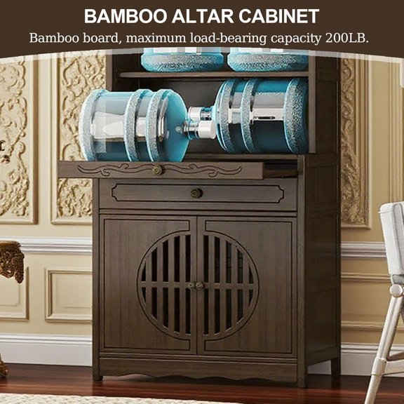 Bamboo Altar Cabinet with Storage & Drawer, 45 in Height Pooja Mandir for Spiritual & Home,Personal Shrine Altar Table with Doors,for Meditation Prayer Spiritual,Walnut,24x13x45in$$Furniture