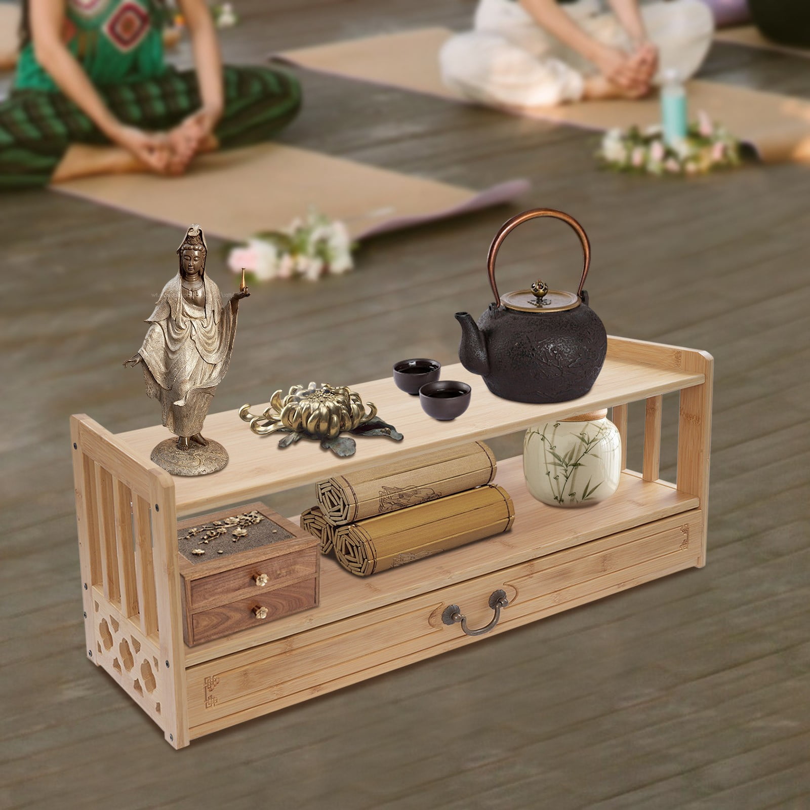Table For Temple Bamboo Altar Table with Drawer Puja Table for Meditation,Plant,Book 27. ...