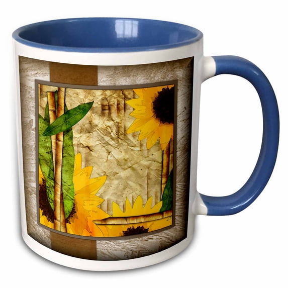 3drose, Bamboo and Sunflowers, 11oz Two-tone Blue Mug