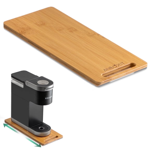 ANBOXIT Bamboo Rolling Kitchen Appliance Organizer Tray with Rubber Wheels for Coffee Maker,Deep - Small (14"D x 6"W)