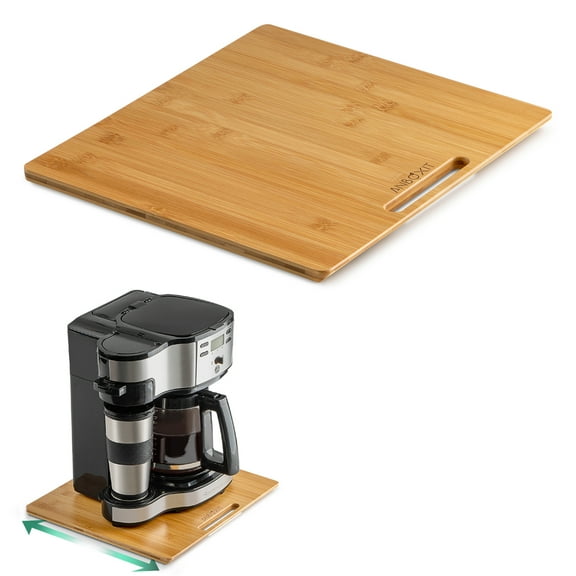 ANBOXIT Bamboo Rolling Kitchen Appliance Organizer Tray with Rubber Wheels for Coffee Maker,Wide - Medium (13"D x 14"W)
