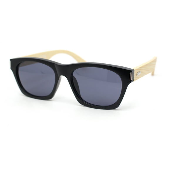 Bamboo Arm Retro Hipster Horn Rim Gentlemans Sunglasses Matte Black - Black