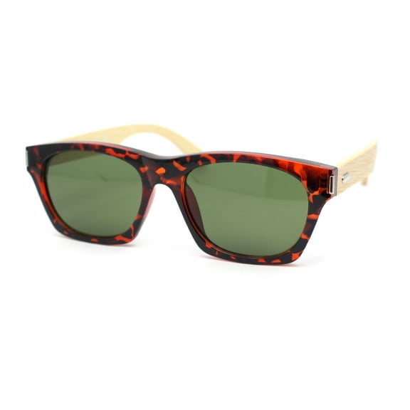 Bamboo Arm Retro Hipster Horn Rim Gentlemans Sunglasses Tortoise - Green