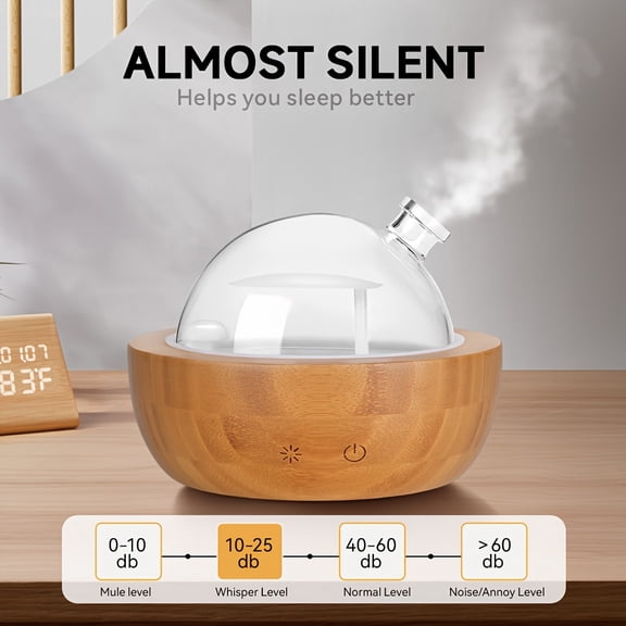 Bamboo Aroma Diffuser and Humidifier with Soundwave Technology, 7-Color Adjustable Lighting, Auto-Shut Off, for Bedroom, Living Room, and Office Use