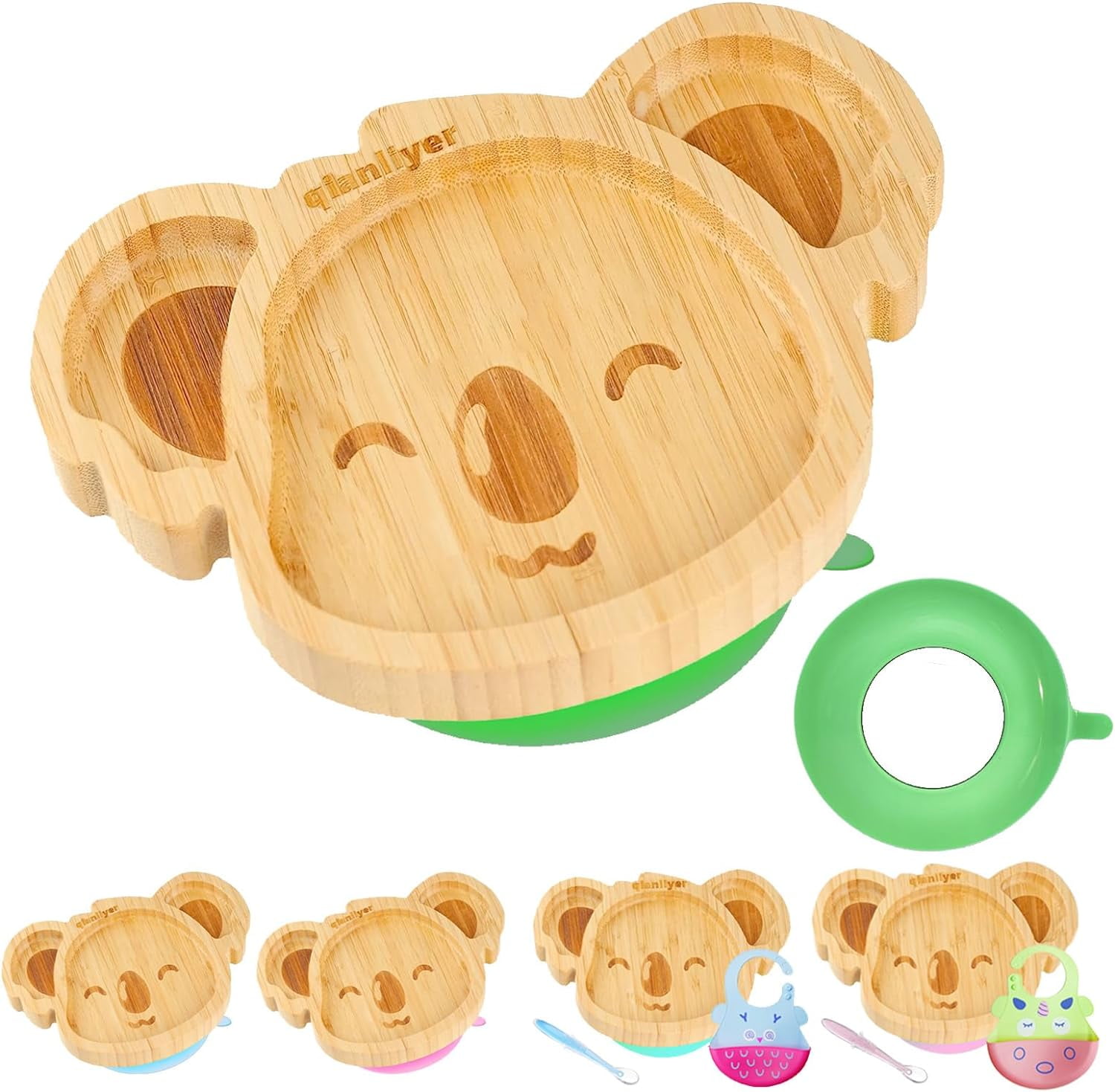 Bamboo Baby Plates with Suction Natural Feeding Dishes for Babies and
