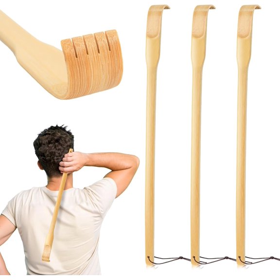 Bamboo Back Scratcher 16.5 Inch Strong Sturdy Wooden Massager Itch Relief 3 Piece Set