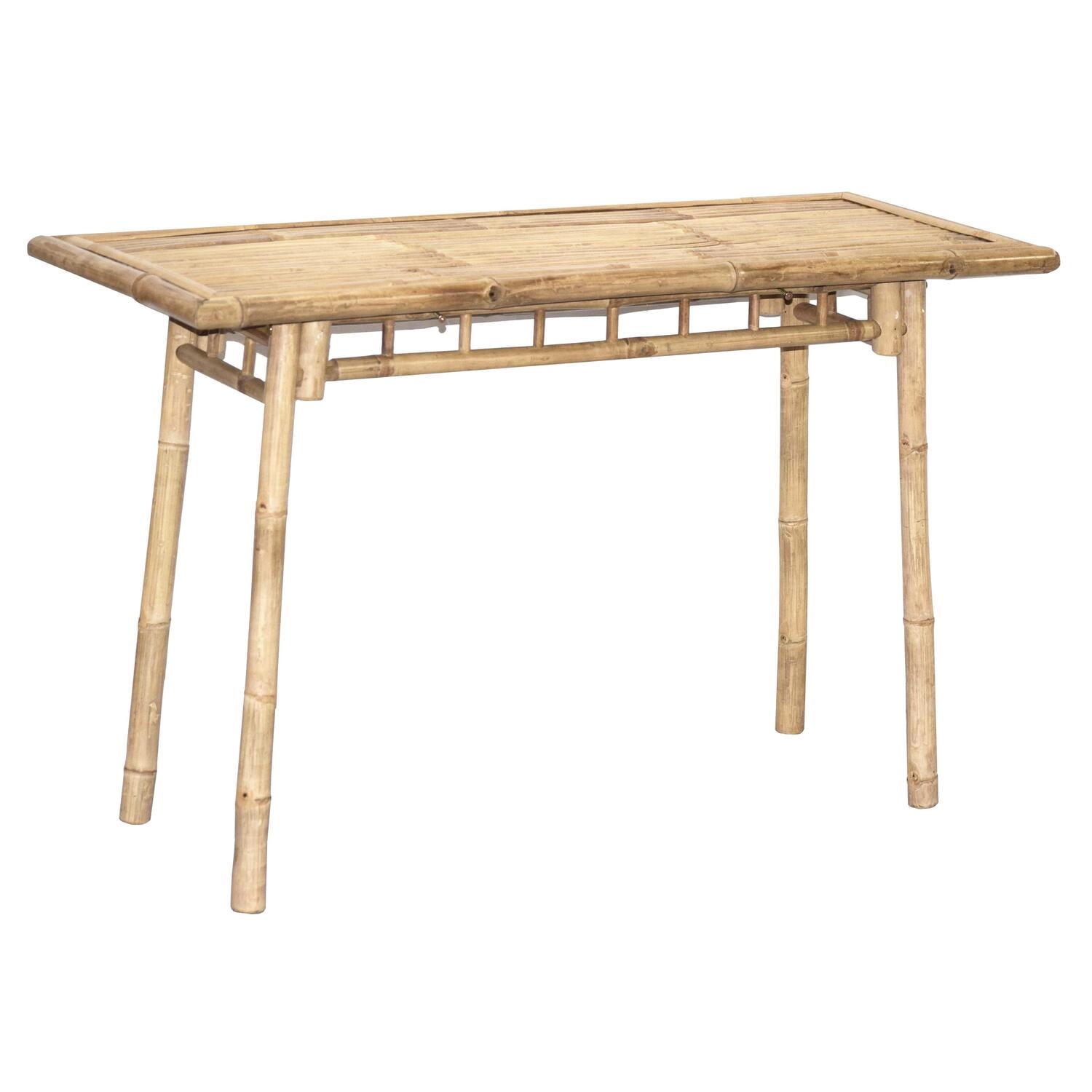 Natural Bamboo Rectangular Console Table with Lattice Design