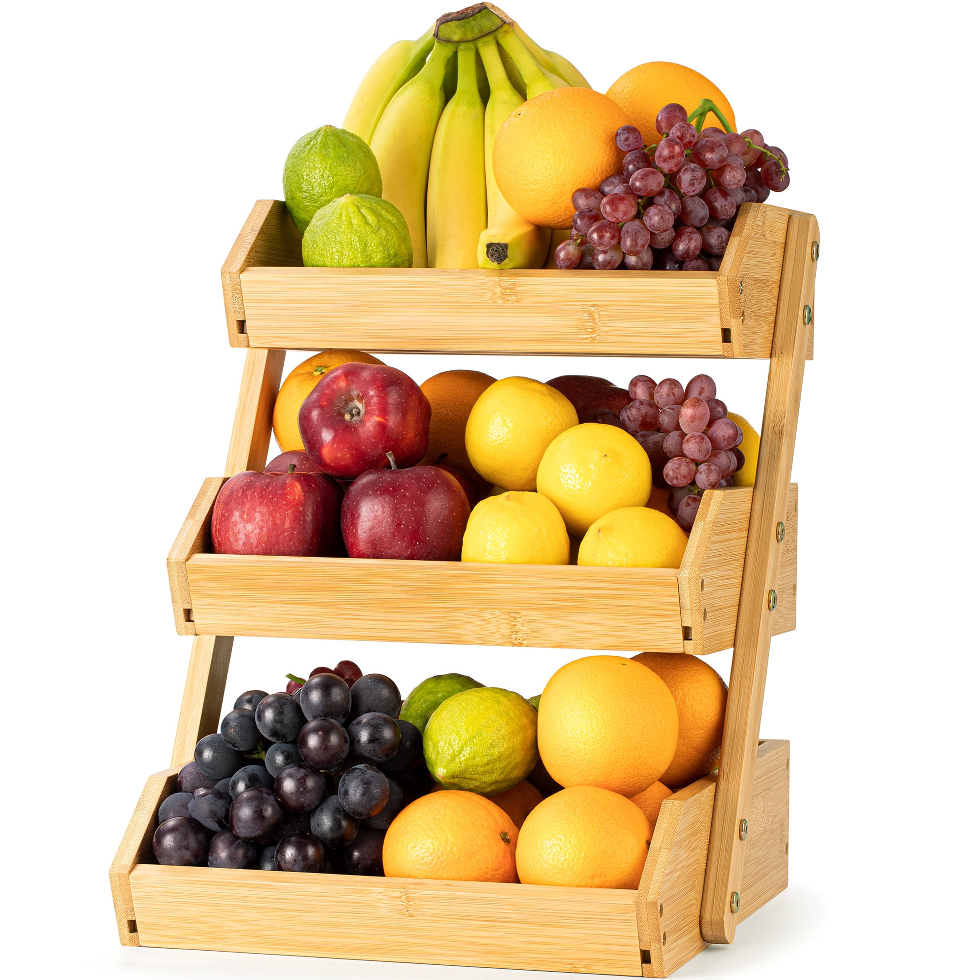 Bamboo Basket for Kitchen Counter Fruit & Vegetable Storage, Three Tier