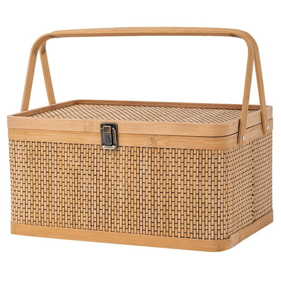 Eease Bamboo Basket with Lid & Handle - Rustic Easter Gift Basket (35x25x18cm)