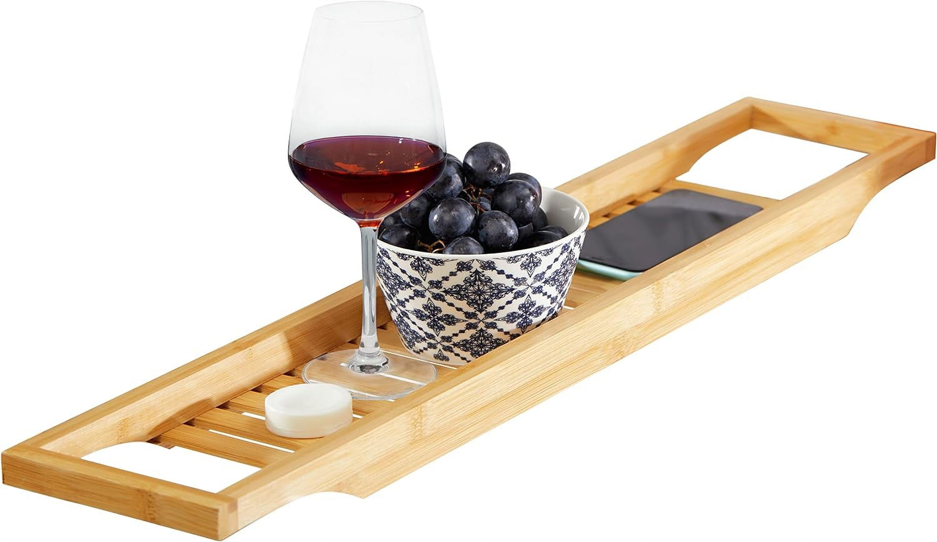 Bamboo Bath Caddy Tray For Bathtub, Bath Table Tray With Book And Wine