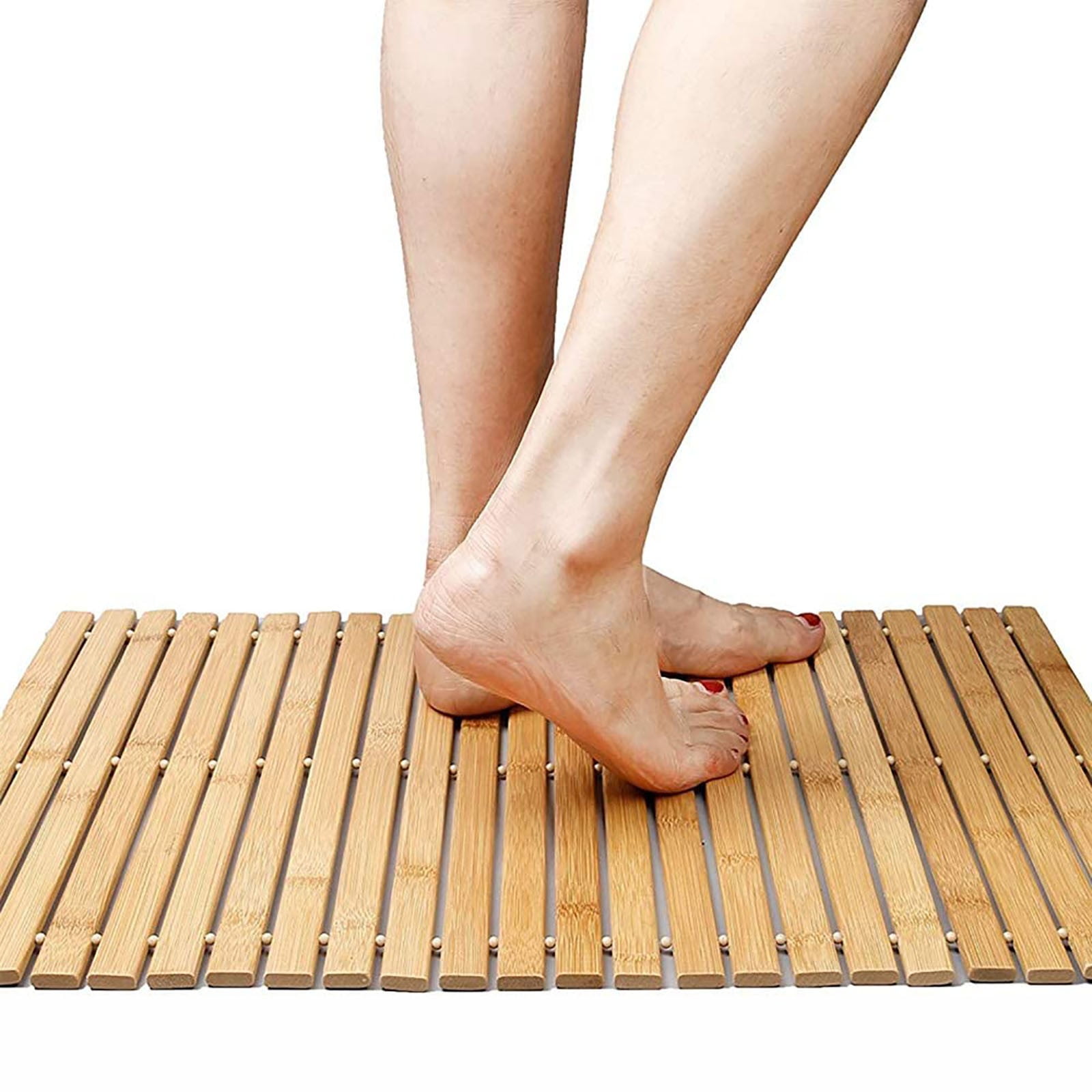 Bamboo Bath Mat Bathroom Rugs Floor Wood Shower Bathtub Waterproof Non Slip Accessories 16x24 Inch Easy to Clean, Natural Bamboo
