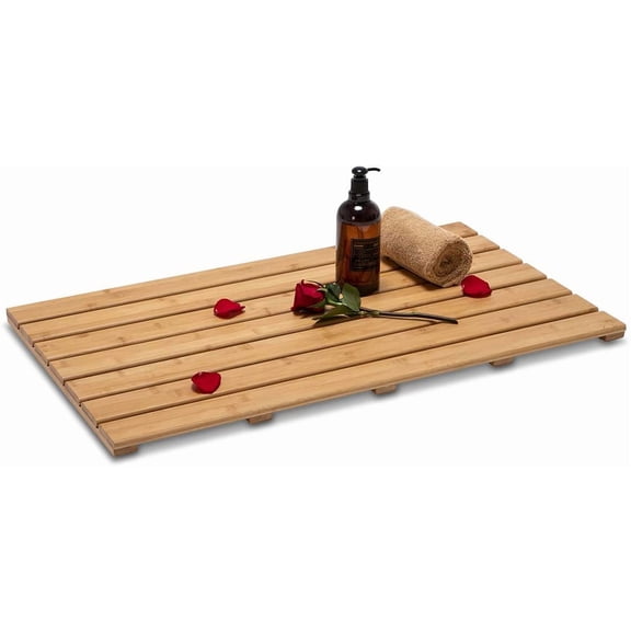 Bamboo Bath Mat Extra Large 31.5 x 18.4 Inches Non-Slip Rectangular Floor Mat for Bathroom Kitchen Spa Sauna Indoor Outdoor Natural