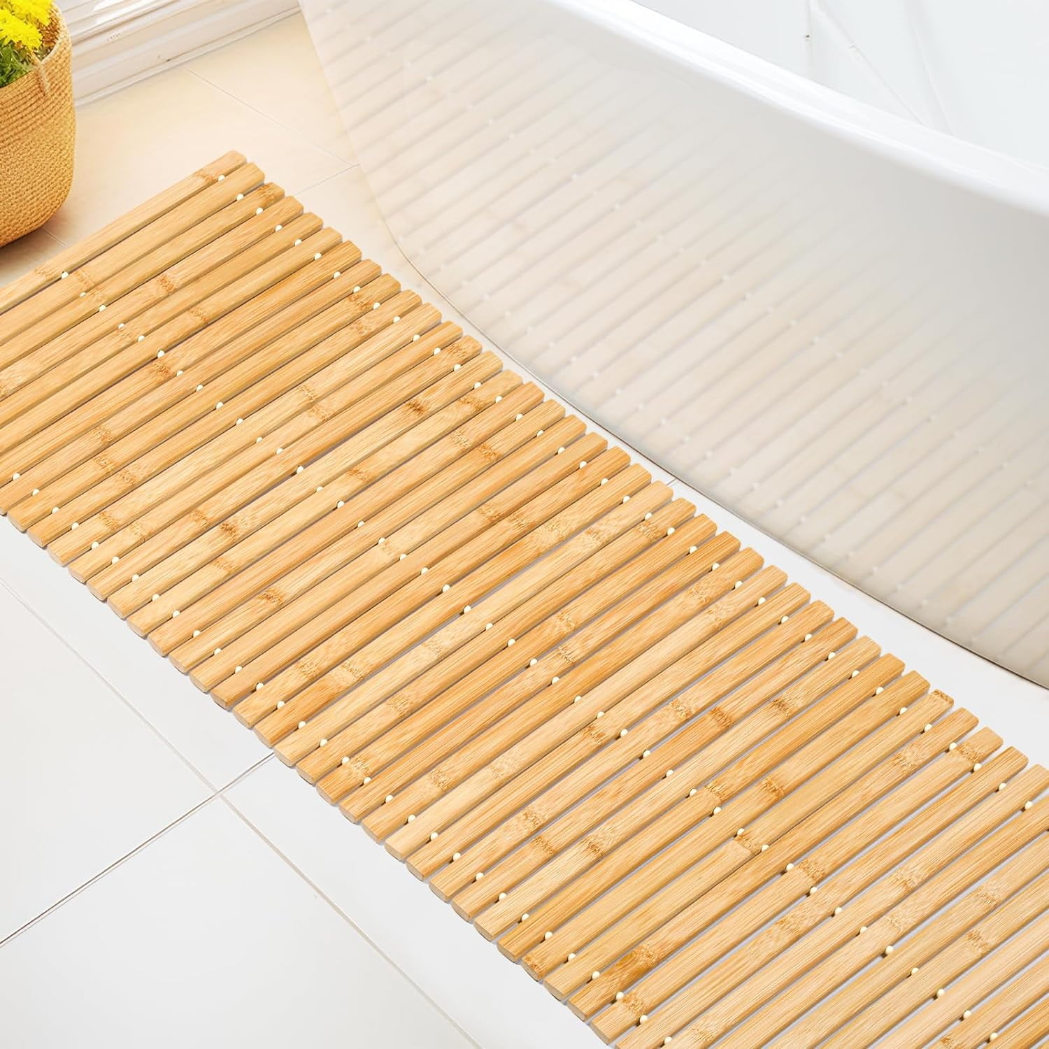 Bamboo Bath Mat Large Long Wood Bath Mat,16x48 Inch Non Slip Bamboo ...