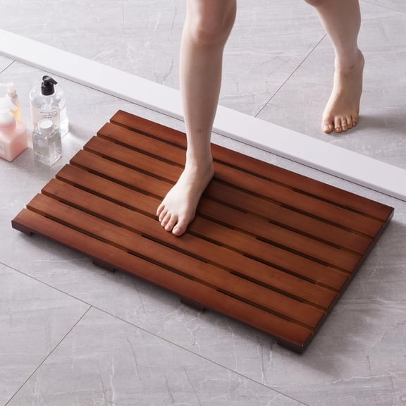Bamboo Bath Mat Non-Slip Rectangular 27.5 x 17 Inches Coffee