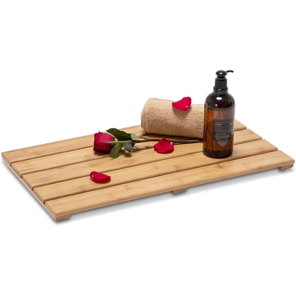 Bamboo Bath Mat  Non-Slip Rectangular Floor Mat, Natural Color, 22.8 x 13 Inches