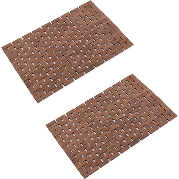 Bamboo Bath Mat Non Slip Waterproof Floor Rug 16x24 Inch Walnut 2 pcs