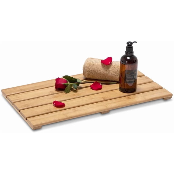 Bamboo Bath Mat Rectangular 22.8 x 13 Inches Non-Slip Natural
