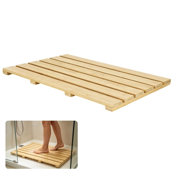 Bamboo Bath Mat, 21.2'' x 14.2" Non-slip Shower Mat Eco-Friendly Natural Bamboo Bath Rug, Waterproof Bathtub Mat with Raised Feet, Anti-skid Shower Floor Mat for Bathroom Spa