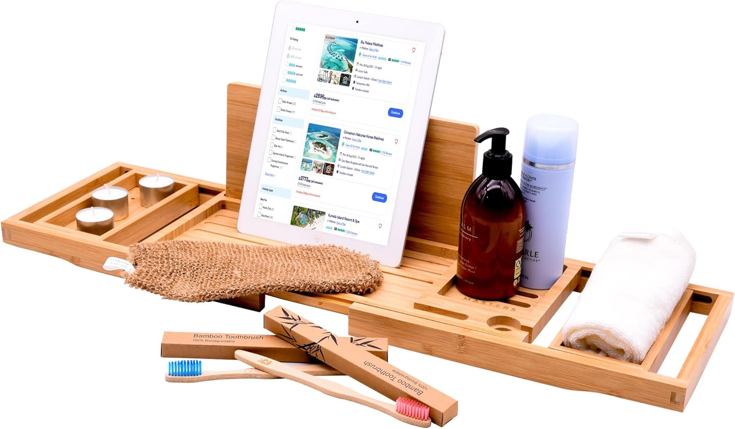 Bamboo Bath Tray Shower Book Wine Glass Holder Bath Tub Shelf Phone