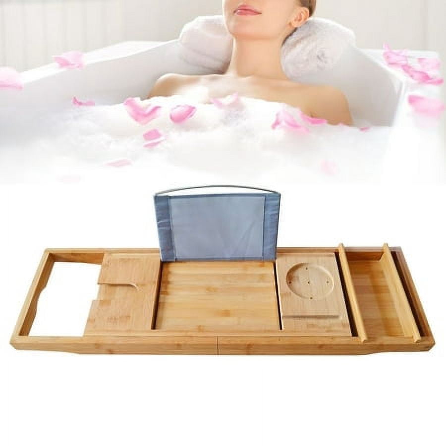 Bamboo Bath Tray Table Bathtub Caddy Tray Over the Tub Shelf Bath ...