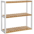 thumbnail image 1 of Bamboo Bathroom Shelf, 3-Tier Adjustable Plants Rack, Wall-Mounted or Stand, in The Living Room, Balcony, Kitchen, 5.9 x 23.6 x 21.3 Inches, Natural and Cloud White UBCB13WN, 1 of 6