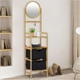 Bamboo Bathroom Shelf 3Tier towwer w/ Mirror Storage Organizer Rack