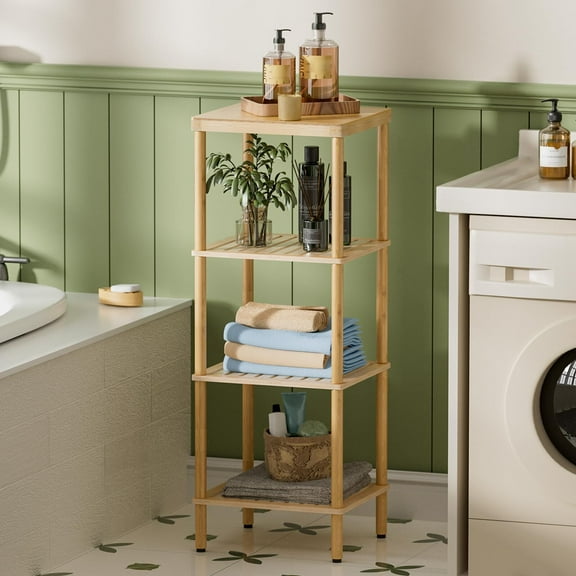 Bamboo Bathroom Shelf, 4-Tier Bathroom Storage Shelf, Multifunctional Storage Rack for Living Room Bedroom Kitchen, Space Saver