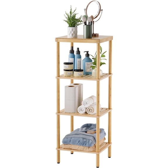 Bamboo Bathroom Shelf, 4-Tier Bathroom Storage Shelf, Multifunctional Storage Rack for Living Room Bedroom Kitchen, Space Saver