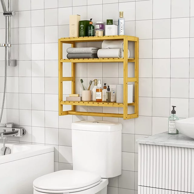 Bamboo Bathroom Shelves Organizer Shelves for Storage Adjustable 3