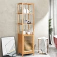 thumbnail image 1 of Natural Wood Bamboo Bathroom Storage Cabinet Tall Slim Cabinet w/ Shutter Door 4 Tier Shelves, 1 of 12