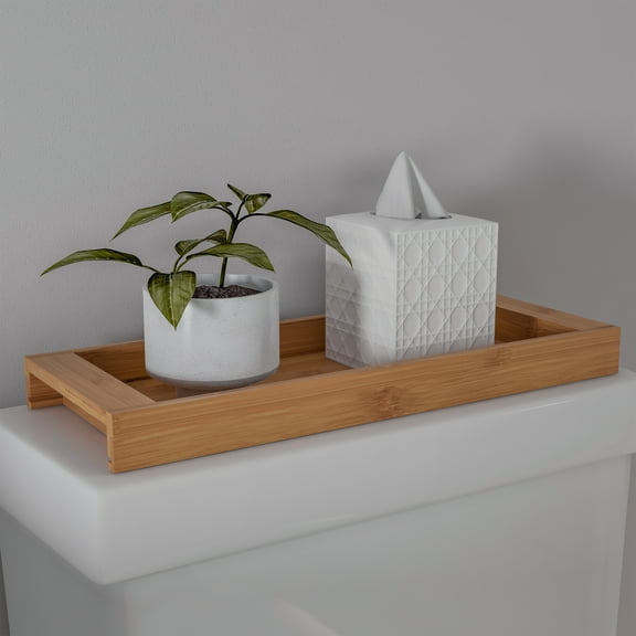 Bamboo Bathroom Vanity Tray-Natural Wood Eco-Friendly Holder for Towels Toiletries Cosmeti