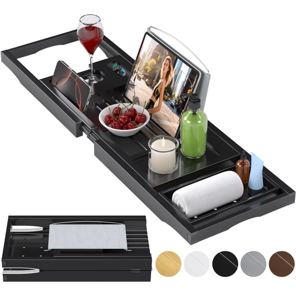 Bamboo Bathtub Caddy Tray for Tub,Expandable Bath Table Trays,Premium Bathroom Accessories for New Home & Mothers Day & Birthday Gifts for Couples