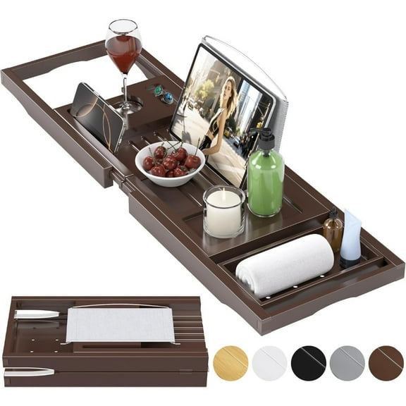 Bamboo Bathtub Caddy Tray for Tub,Expandable Bath Table Trays,Premium Bathroom Accessories for New Home & Mothers Day & Birthday Gifts for Couples