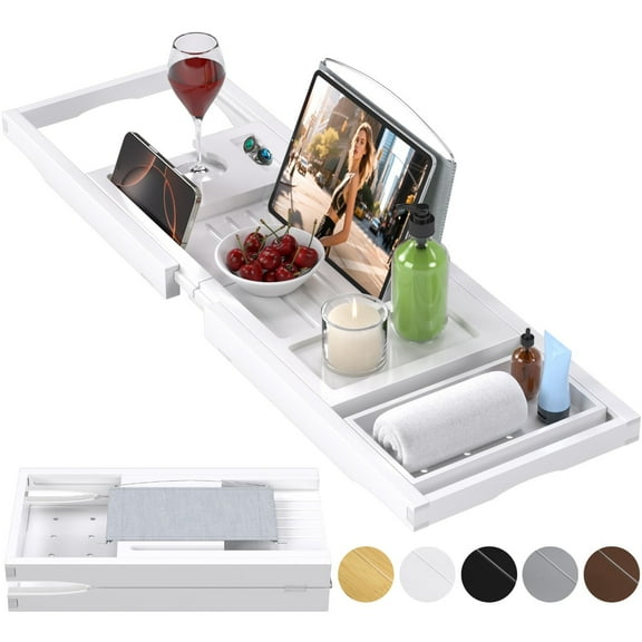 Bamboo Bathtub Caddy Tray for Tub,Expandable Bath Table Trays,Premium Bathroom Accessories for New Home & Mothers Day & Birthday Gifts for Couples