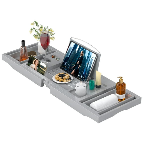Bamboo Bathtub Tray Caddy, Expandable Bath Trays for Tub,Shelf & Table with Wine Glass Holder,Bathroom Accessories for New Home & Mothers Day & Birthday Gifts for Mom