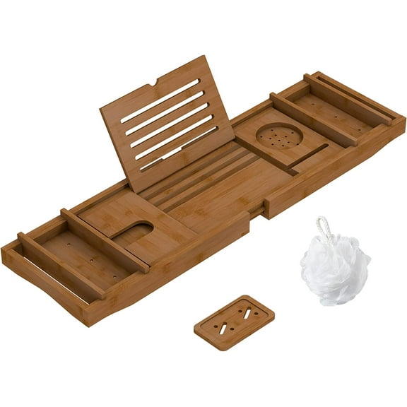 Bamboo Bathtub Tray for Luxury Bathroom, Expandable Premium Bath Tray with Soap Towel Book Holder, Luxury Spa Wooden Bath Table for Reading Laptop Over The Clawfoot Walnut