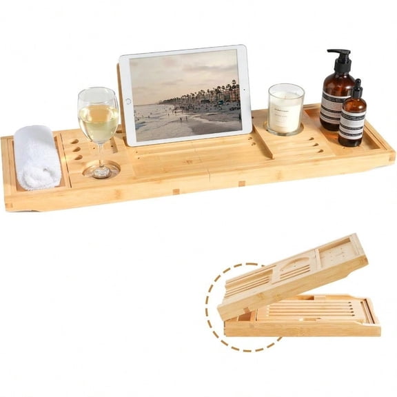 Bamboo Bathtub Tray SplashProof Adjustable 2840 Inch NonSlip Pads Wine Holder Tablet Stand Bath Relaxation Reading Essentials
