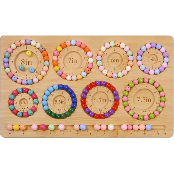Bamboo Bead Board for Jewelry Making  8 Bracelet Sizes (4.5"-8")  Wooden Bracelet Sizer & Beading Tray  Board 12.6"x7.5"x0.4"  Bottom Ruler 11.5"
