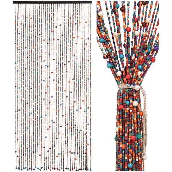 Bamboo Beaded Curtain for Doorways 35.4 In X 78.7 In Rainbow